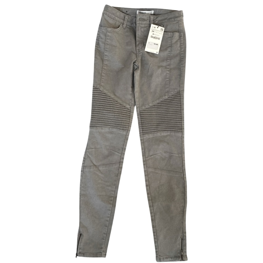Mid-rise Grey Moto Skinny Jeans with Zipper Hem Detail Size 2